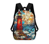 sinyumoney Sac À Dos 3D Pour Enfants Stained Glass Lighthouse Sacs Imprimés Sac D'école Sac À Dos Léger Sac À Dos Tendance Et Amusant Pour Enfants 17inch