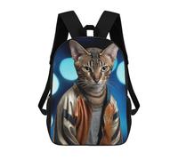 sinyumoney Sac À Dos 3D Pour Enfants Stylish Cat in Leather Jacket -1 Sacs Imprimés Sac D'école Sac À Dos Léger Sac À Dos Tendance Et Amusant Pour Enfants 17inch