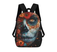 sinyumoney Sac À Dos 3D Pour Enfants Sugar Skull with Flowers Sacs Imprimés Sac D'école Sac À Dos Léger Sac À Dos Tendance Et Amusant Pour Enfants 17inch