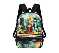 sinyumoney Sac À Dos 3D Pour Enfants Tokyo Cubist Lights - Modern Geometric Cityscape Sacs Imprimés Sac D'école Sac À Dos Léger Sac À Dos Tendance Et Amusant Pour Enfants 17inch