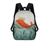 sinyumoney Sac À Dos 3D Pour Enfants Whale with Paper Boat Sacs Imprimés Sac D'école Sac À Dos Léger Sac À Dos Tendance Et Amusant Pour Enfants 17inch