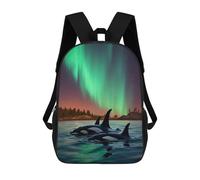 sinyumoney Sac À Dos 4Filles Aurora Orca Whale Northern Sac À Dos Scolaire Garçon Imprimé En 3D, Sac À Dos Décontracté Et Léger Pour Collégiens 17inch