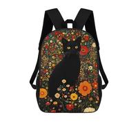 sinyumoney Sac À Dos 4Filles Black Cat in Flower Field Sac À Dos Scolaire Garçon Imprimé En 3D, Sac À Dos Décontracté Et Léger Pour Collégiens 17inch