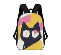 sinyumoney Sac À Dos 4Filles Black Cat with Big Eyes Abstract Sac À Dos Scolaire Garçon Imprimé En 3D, Sac À Dos Décontracté Et Léger Pour Collégiens 17inch