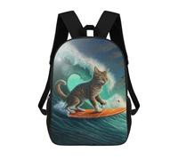 sinyumoney Sac À Dos 4Filles Cat Surfing on Waves Sac À Dos Scolaire Garçon Imprimé En 3D, Sac À Dos Décontracté Et Léger Pour Collégiens 17inch