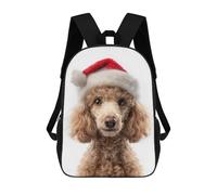 sinyumoney Sac À Dos 4Filles Christmas Poodle Dog with Santa Hat Sac À Dos Scolaire Garçon Imprimé En 3D, Sac À Dos Décontracté Et Léger Pour Collégiens 17inch