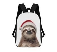 sinyumoney Sac À Dos 4Filles Christmas Sloth with Santa Hat Portrait Sac À Dos Scolaire Garçon Imprimé En 3D, Sac À Dos Décontracté Et Léger Pour Collégiens 17inch