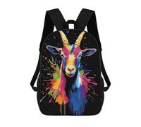 sinyumoney Sac À Dos 4Filles Colorful Goat Portrait on Black Background Sac À Dos Scolaire Garçon Imprimé En 3D, Sac À Dos Décontracté Et Léger Pour Collégiens 17inch