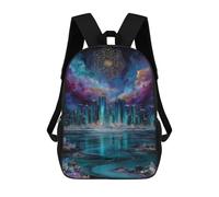 sinyumoney Sac À Dos 4Filles Crystal Cityscape with Celestial Mandala Sac À Dos Scolaire Garçon Imprimé En 3D, Sac À Dos Décontracté Et Léger Pour Collégiens 17inch