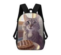 sinyumoney Sac À Dos 4Filles Curious Cat Eyeing Waffles Sac À Dos Scolaire Garçon Imprimé En 3D, Sac À Dos Décontracté Et Léger Pour Collégiens 17inch