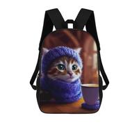 sinyumoney Sac À Dos 4Filles Cute Cat in Blue Knit Hoodie Sac À Dos Scolaire Garçon Imprimé En 3D, Sac À Dos Décontracté Et Léger Pour Collégiens 17inch