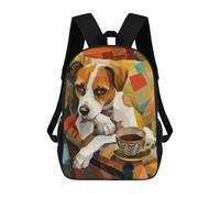 sinyumoney Sac À Dos 4Filles Dog with Coffee Cup Art Sac À Dos Scolaire Garçon Imprimé En 3D, Sac À Dos Décontracté Et Léger Pour Collégiens 17inch