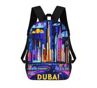 sinyumoney Sac À Dos 4Filles Dubai Vibrant Skyline - Geometric Cityscape Art Sac À Dos Scolaire Garçon Imprimé En 3D, Sac À Dos Décontracté Et Léger Pour Collégiens 17inch