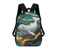 sinyumoney Sac À Dos 4Filles Elegant Beluga Whale with Golden Accents Sac À Dos Scolaire Garçon Imprimé En 3D, Sac À Dos Décontracté Et Léger Pour Collégiens 17inch