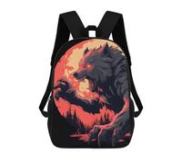 sinyumoney Sac À Dos 4Filles Fearsome Werewolf Howling at The Moon Sac À Dos Scolaire Garçon Imprimé En 3D, Sac À Dos Décontracté Et Léger Pour Collégiens 17inch