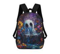 sinyumoney Sac À Dos 4Filles Ghost in A Pool of Flowers Sac À Dos Scolaire Garçon Imprimé En 3D, Sac À Dos Décontracté Et Léger Pour Collégiens 17inch