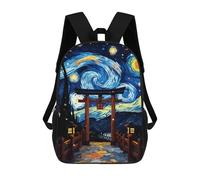 sinyumoney Sac À Dos 4Filles Japan Starry Night Van Gog Sac À Dos Scolaire Garçon Imprimé En 3D, Sac À Dos Décontracté Et Léger Pour Collégiens 17inch