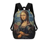 sinyumoney Sac À Dos 4Filles Mona Lisa Starry Night Mashup Sac À Dos Scolaire Garçon Imprimé En 3D, Sac À Dos Décontracté Et Léger Pour Collégiens 17inch