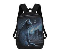 sinyumoney Sac À Dos 4Filles Moonlight Cat Painting Sac À Dos Scolaire Garçon Imprimé En 3D, Sac À Dos Décontracté Et Léger Pour Collégiens 17inch
