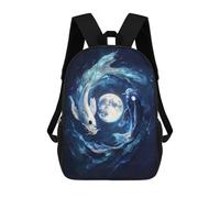 sinyumoney Sac À Dos 4Filles Moonlit Dance of The Koi Sac À Dos Scolaire Garçon Imprimé En 3D, Sac À Dos Décontracté Et Léger Pour Collégiens 17inch