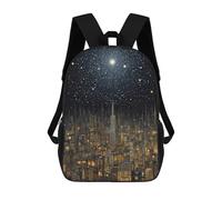 sinyumoney Sac À Dos 4Filles Night Cityscape with Stars Sac À Dos Scolaire Garçon Imprimé En 3D, Sac À Dos Décontracté Et Léger Pour Collégiens 17inch
