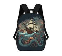 sinyumoney Sac À Dos 4Filles Pirate Ship Octopus Sac À Dos Scolaire Garçon Imprimé En 3D, Sac À Dos Décontracté Et Léger Pour Collégiens 17inch
