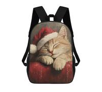 sinyumoney Sac À Dos 4Filles Sleeping Kitten in Santa Hat Sac À Dos Scolaire Garçon Imprimé En 3D, Sac À Dos Décontracté Et Léger Pour Collégiens 17inch