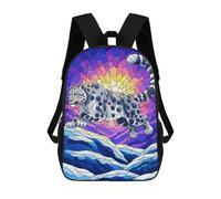 sinyumoney Sac À Dos 4Filles Snow Leopard Stained Glass Illustration Sac À Dos Scolaire Garçon Imprimé En 3D, Sac À Dos Décontracté Et Léger Pour Collégiens 17inch