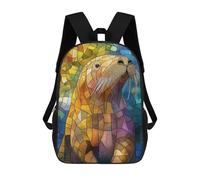 sinyumoney Sac À Dos 4Filles Stained Glass Sea Lion Sac À Dos Scolaire Garçon Imprimé En 3D, Sac À Dos Décontracté Et Léger Pour Collégiens 17inch