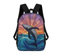 sinyumoney Sac À Dos 4Filles Stained Glass Whale Leaping from Ocean Sac À Dos Scolaire Garçon Imprimé En 3D, Sac À Dos Décontracté Et Léger Pour Collégiens 17inch