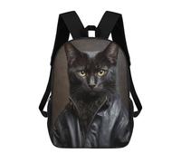 sinyumoney Sac À Dos 4Filles Stylish Black Cat in Leather Jacket Sac À Dos Scolaire Garçon Imprimé En 3D, Sac À Dos Décontracté Et Léger Pour Collégiens 17inch