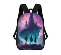 sinyumoney Sac À Dos 4Filles Three Figures Gazing at A Floating Island Sac À Dos Scolaire Garçon Imprimé En 3D, Sac À Dos Décontracté Et Léger Pour Collégiens 17inch