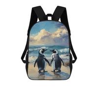 sinyumoney Sac À Dos 4Filles Two Penguins on A Beach Painting Sac À Dos Scolaire Garçon Imprimé En 3D, Sac À Dos Décontracté Et Léger Pour Collégiens 17inch