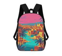 sinyumoney Sac À Dos 4Filles Vibrant Desert Oasis Cityscape Illustration Sac À Dos Scolaire Garçon Imprimé En 3D, Sac À Dos Décontracté Et Léger Pour Collégiens 17inch