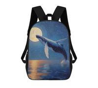 sinyumoney Sac À Dos 4Filles Whale Breaching Under The Moonlight Painting Sac À Dos Scolaire Garçon Imprimé En 3D, Sac À Dos Décontracté Et Léger Pour Collégiens 17inch