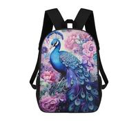 sinyumoney Sac à dos d'école pour enfants Badger Impression d'art 1 Sac à dos d'école à la mode Sac à dos de voyage unisexe Sac à dos d'école Sac à dos cool 3D, Peacock in Bloom -2, 17"