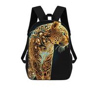 sinyumoney Sac à dos d'école pour enfants Golden Léopard Artwork Sac à dos d'école à la mode Sac à dos de voyage unisexe Sac à dos d'école Sac à dos d'école 3D Sac à dos cool 43,7 cm