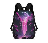 sinyumoney Sac à dos d'école, sac à dos d'école, sac à dos pour filles et garçons, sac à dos avec poche, sac à dos tendance pour enfants, Chute de lune enchantée, 17"
