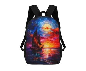 sinyumoney Sac à dos d'école, sac à dos gothique tendance pour garçons et filles, sac de voyage, sac de travail, Voilier sous une pleine lune, 17"
