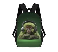sinyumoney Sac à dos d'école, sac à dos Kojaku Cavern pour garçons et filles, sac d'école, sac de voyage, sac de travail, Cute Headphones Monkey, 17"
