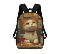 sinyumoney Sac À Dos Enfant 17 Pouces Imprimé En 3D, Motif Dessin Animé Cat with Cheese And Wine, Idéal Pour Les Voyages, Les Livres Et L'école.