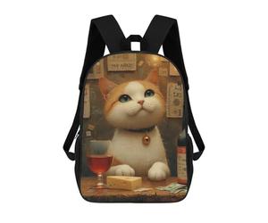 sinyumoney Sac À Dos Enfant 17 Pouces Imprimé En 3D, Motif Dessin Animé Cat with Cheese And Wine, Idéal Pour Les Voyages, Les Livres Et L'école.