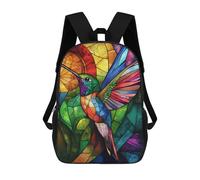 sinyumoney Sac À Dos Enfant 17 Pouces Imprimé En 3D, Motif Dessin Animé Colorful Hummingbird Stained Glass, Idéal Pour Les Voyages, Les Livres Et L'école.