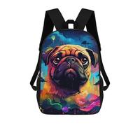 sinyumoney Sac À Dos Enfant 17 Pouces Imprimé En 3D, Motif Dessin Animé Colorful Pug Portrait, Idéal Pour Les Voyages, Les Livres Et L'école.