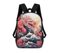 sinyumoney Sac À Dos Enfant 17 Pouces Imprimé En 3D, Motif Dessin Animé Dragon Wave with Cherry Blossoms, Idéal Pour Les Voyages, Les Livres Et L'école.