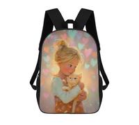 sinyumoney Sac À Dos Enfant 17 Pouces Imprimé En 3D, Motif Dessin Animé Girl Holding Kitten with Hearts, Idéal Pour Les Voyages, Les Livres Et L'école.