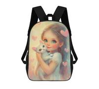 sinyumoney Sac À Dos Enfant 17 Pouces Imprimé En 3D, Motif Dessin Animé Girl with White Cat, Idéal Pour Les Voyages, Les Livres Et L'école.