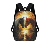sinyumoney Sac À Dos Enfant 17 Pouces Imprimé En 3D, Motif Dessin Animé Golden Sunset Horse Pair, Idéal Pour Les Voyages, Les Livres Et L'école.