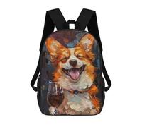 sinyumoney Sac À Dos Enfant 17 Pouces Imprimé En 3D, Motif Dessin Animé Happy Corgi Red Wine, Idéal Pour Les Voyages, Les Livres Et L'école.