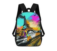 sinyumoney Sac À Dos Enfant 17 Pouces Imprimé En 3D, Motif Dessin Animé Paris Eiffel Tower Travel Art Print, Idéal Pour Les Voyages, Les Livres Et L'école.